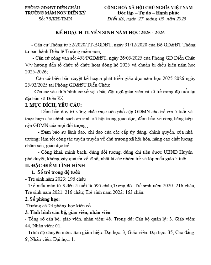 Kế hoạch tuyển sinh
